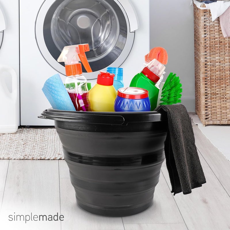 Simplemade Collapsible Bucket Cleaning Set - Includes 2 Foldable Buckets, Spray Bottle, Rag, Scrubbing Brush and Sponge - Holds Up to 10 liters, Easy Storage, All-Purpose Cleaning Solution - Image 2